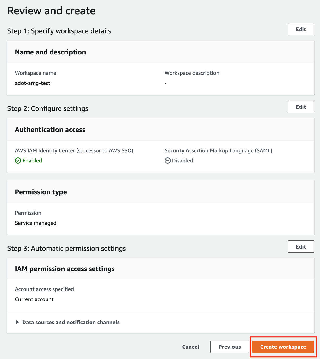 ADOT AMG Workspace Review and Create